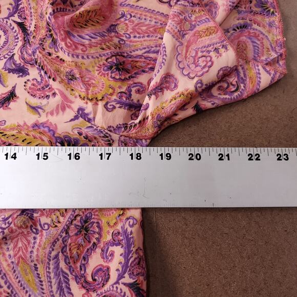 Silk Blend Blouse Sz L Pink Paisley Tie Front Butterfly Sleeve Boho Summer Flowy - Picture 5 of 9